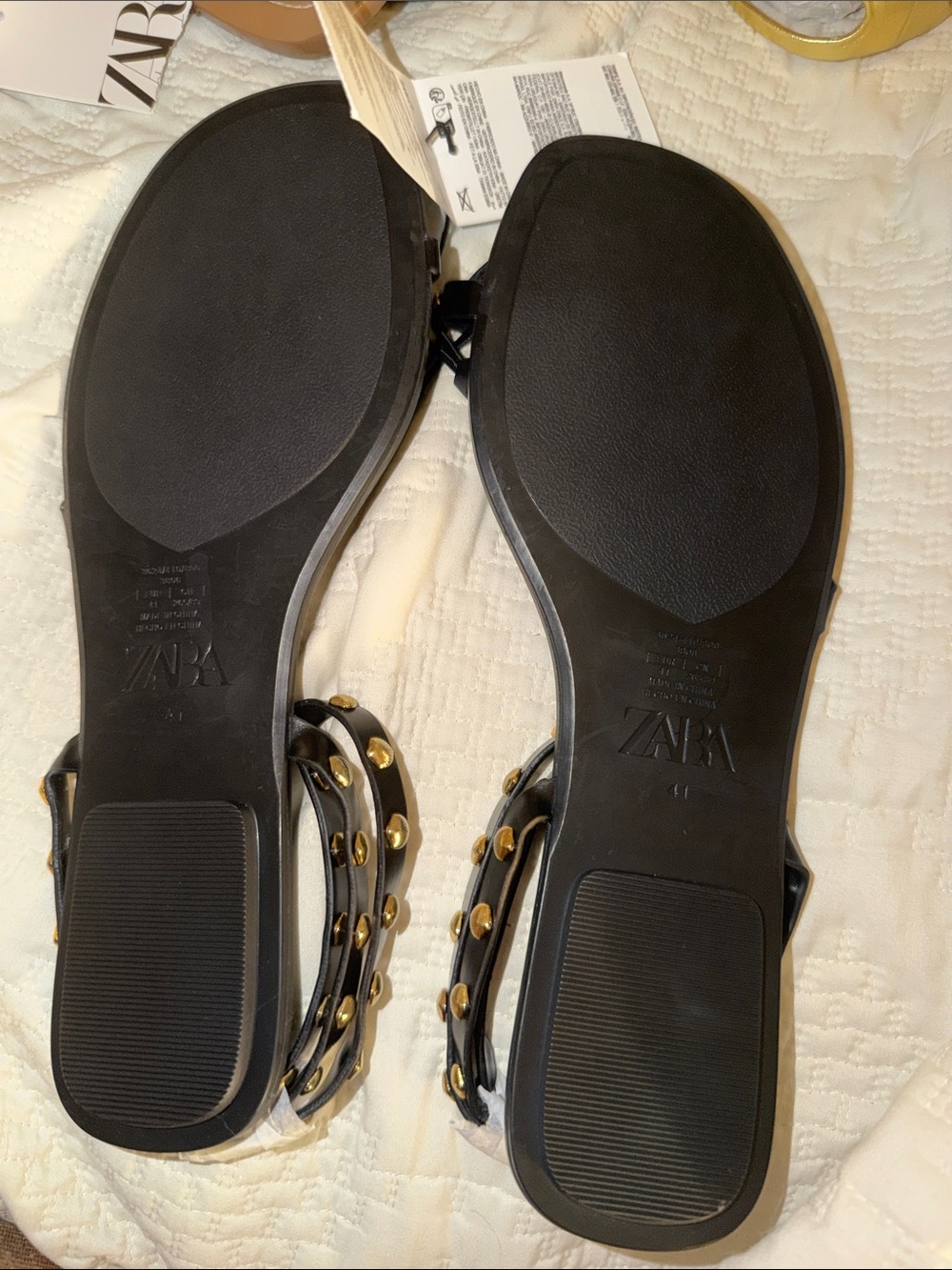 Zara Black Sandals with Gold Stud Accents - Picture 2 of 2